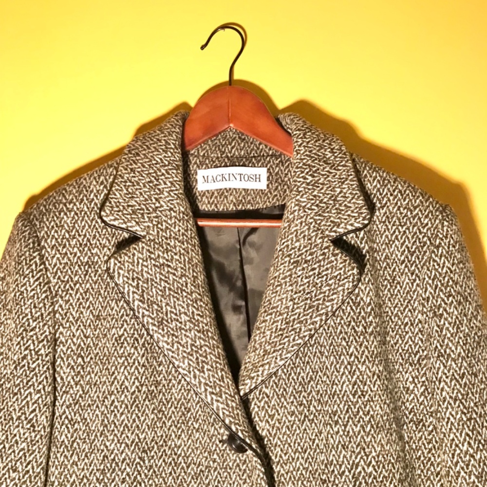 Mackintosh Vintage Wool Tweed Coat EcoChic Overcoat Gray Black Women’s Size 12 - Picture 4 of 16